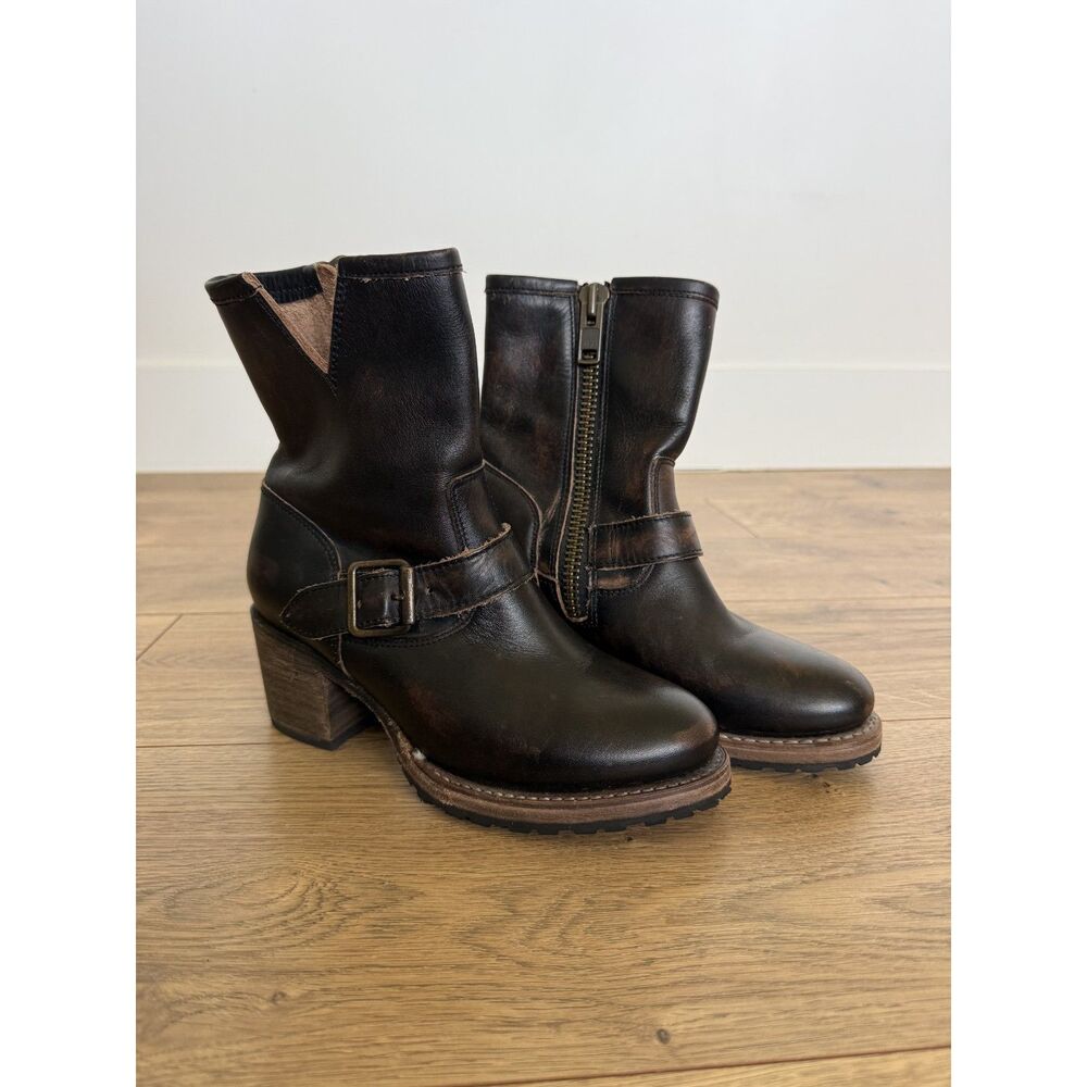 FREEBIRD 6 Carlito Distressed Western Moto Zip Leather Boot Buckle Black Brown - Picture 3 of 8